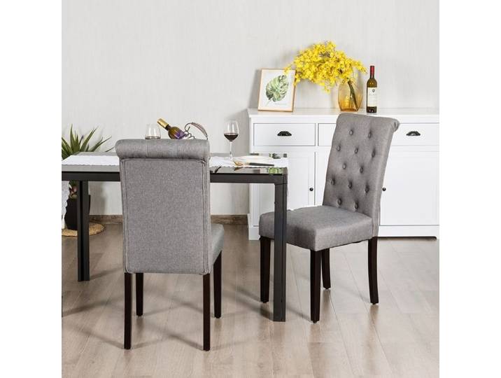 Lot de 2 chaises grises capitonnées assise moelleuse en lin structure bois solide pieds anti-dérapants ajustables design élégant