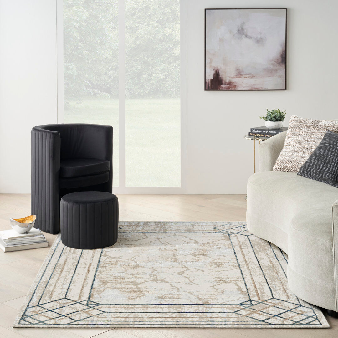 Ebern Designs Maronda Abstract Area Rug Ivory Rectangle 160 x 221cm