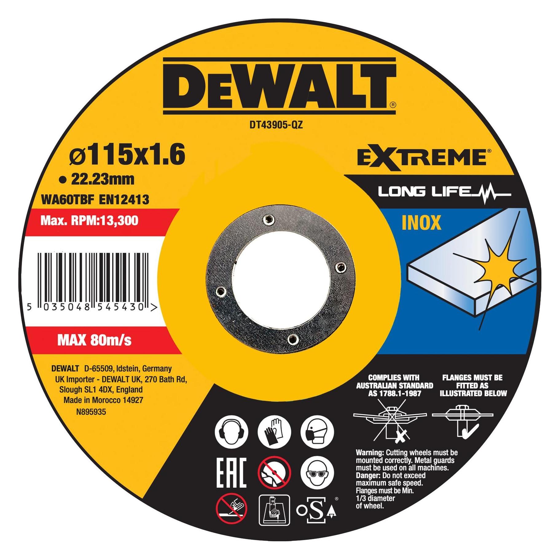 DeWalt Trennscheibe Edelstahl flach 115x1,6mm (DT43905-QZ)