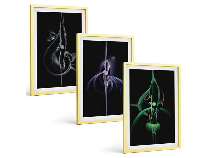 Tulup Bilder SET 3er Set - 40x60 cm Goldrahmen - Abstrakte schwarze Farbmuster, Goldfarben, Kunststoff, Rechteckig, 40x60 cm, gerahmt, Bilder & Rahmen, Bilder