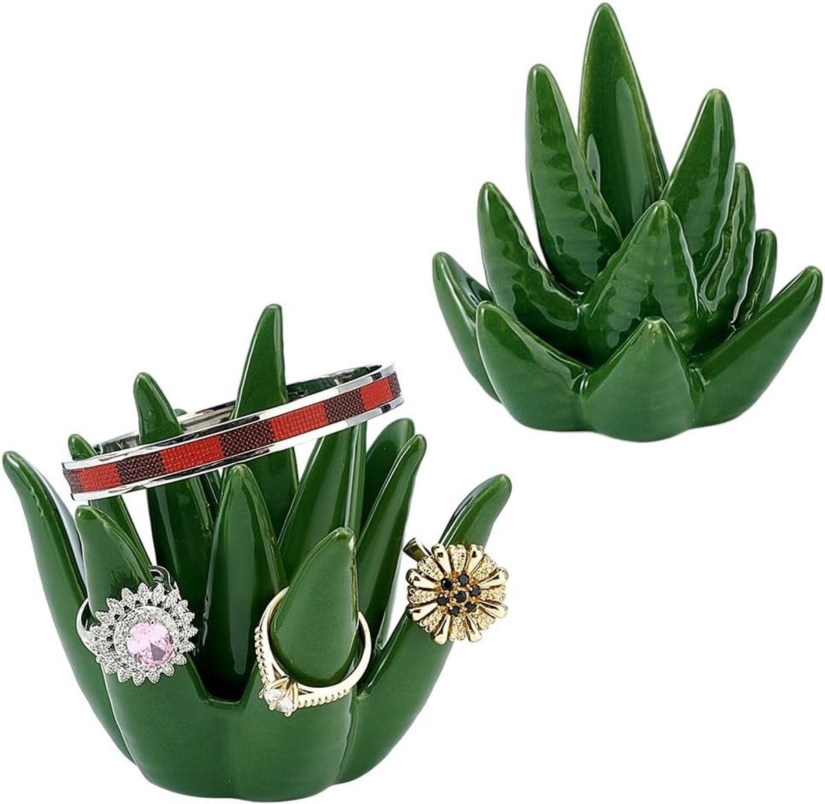 2-Pack Aloe Ringhouder en Sieraden Organizer - Keramische Cactus Trinket Tray voor Decoratie en Succulent Accessoires
