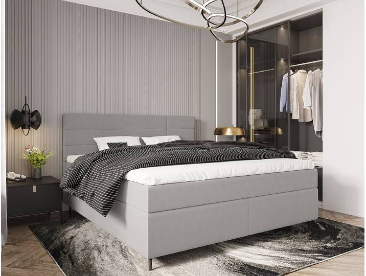 Lit boxspring 180 x 200cm Tissu Aleida Gris
