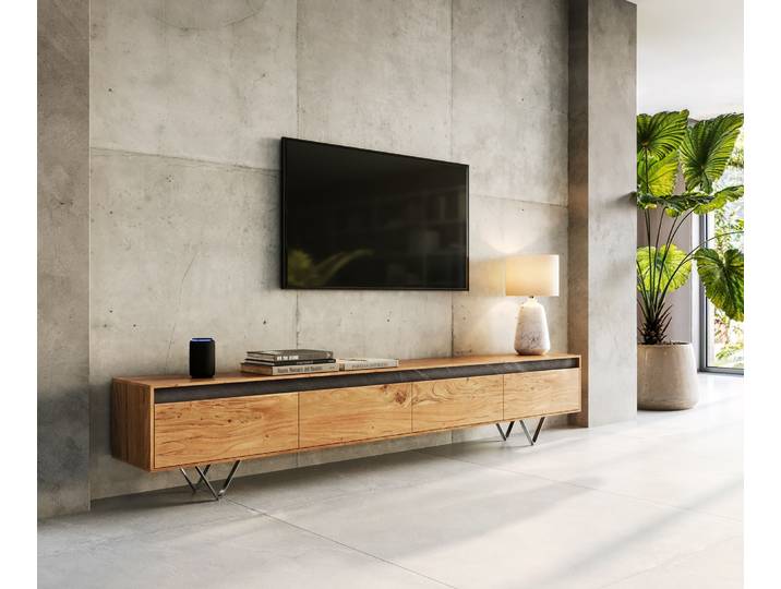 Meuble TV Stonegrace 240 cm acacia nature 4 portes