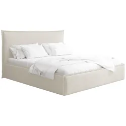 POLSTERBETT Pillow mit Bettkasten, Lattenrost & hohem Kopfteil in Creme Bouclé 140x200 cm