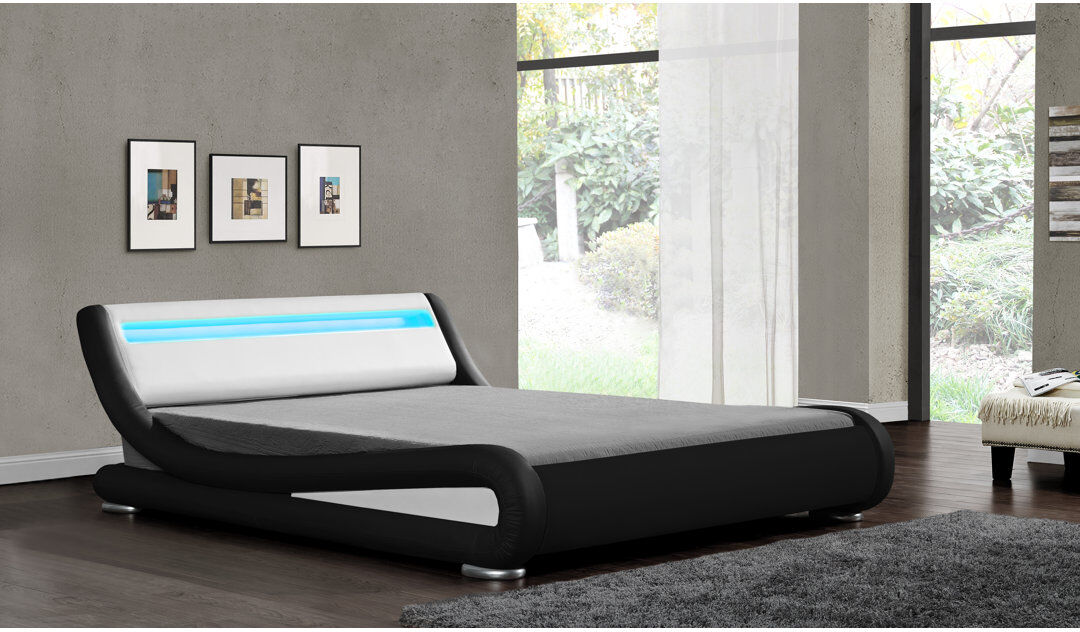 Zipcode Design Kyara Upholstered Faux Leather Sleigh Bed Black/White Kingsize (5')