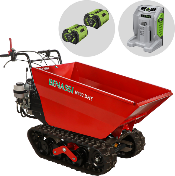 Benassi M503E DH - Brouette motorisée à batterie avec moteur EGO - 2x 56V 12Ah - Basculement hydraulique