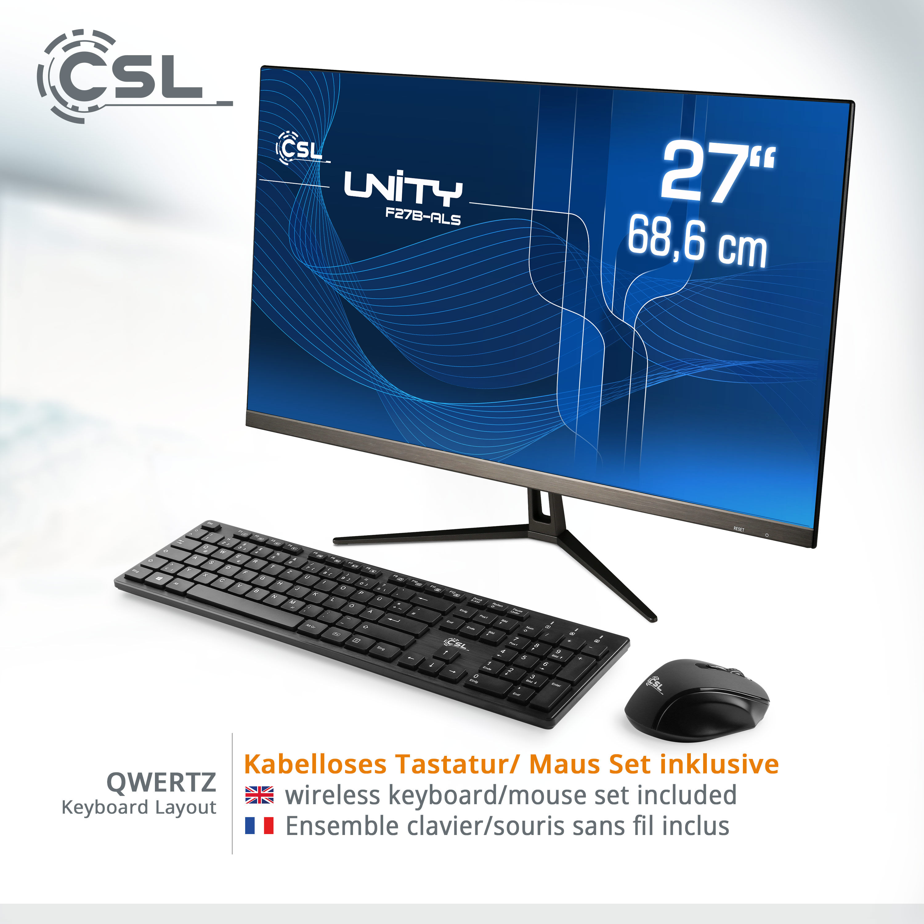 CSL All-in-One PC "Unity F27-ALS N200 Windows 11", schwarz, Windows 11 Home,64bit, 27 ″, 8 GB RAM 256 GB SSD, Desktop-PCs, All-in-One PC
