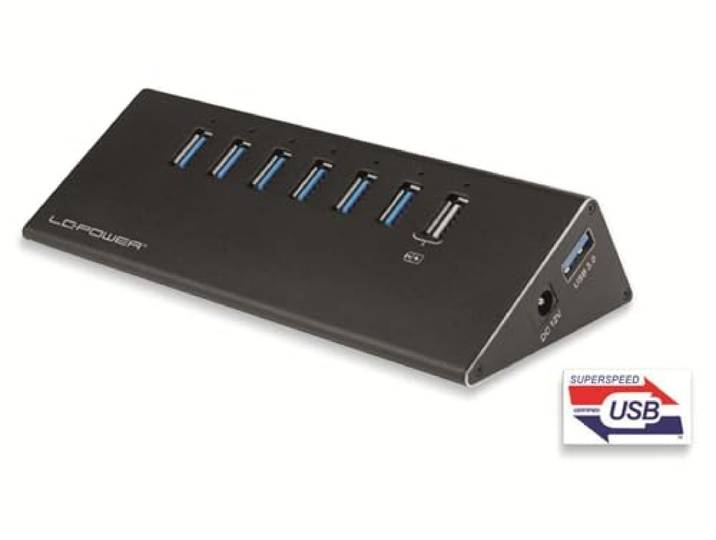 LC Power USB3.0 HUB LC-HUB-ALU-2B-7 7-Port Zwart Retail
