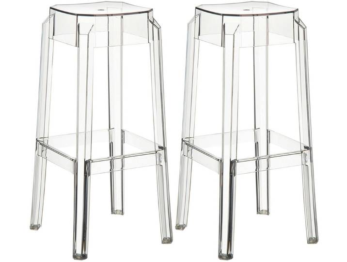 furnicato Barhocker 2er Set Fox 75 cm Transparent Polycarbonat stapelbar (2 St), Stapelbare Tresenhocker mit Fußstütze für deinen Außenbereich