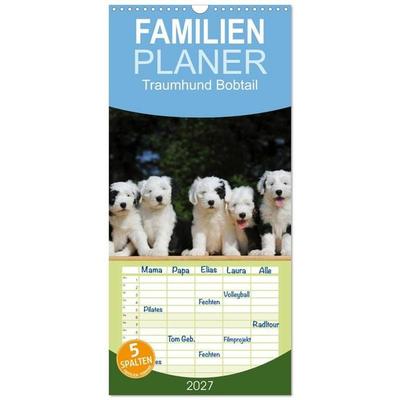 Familienplaner 2027 - Traumhund Bobtail mit 5 Spalten (Wandkalender, 21 x 45 cm) CALVENDO