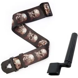 Planet Waves Gitarrengurt Skulls mit Saitenkurbel, Gitarre Zubehör, Schwarz
