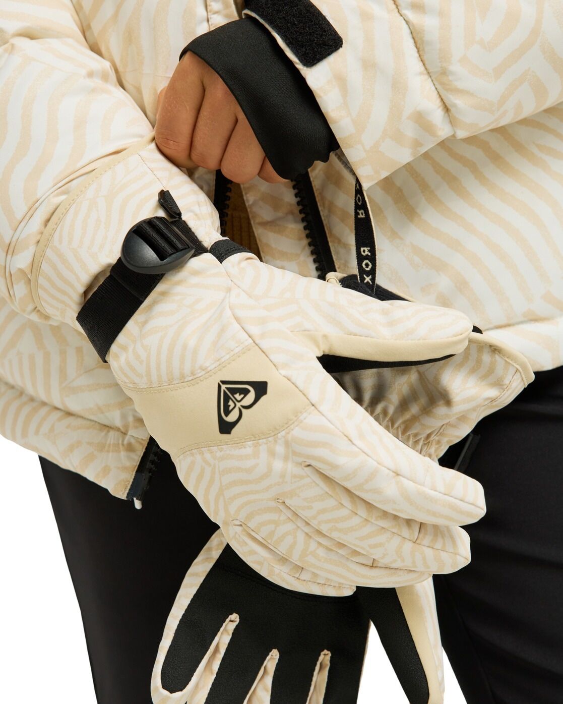 Snowboardhandschuhe ROXY "Roxy Jetty", Damen, Gr. M, beige (biscotti frosty axs), Kunstfaser, Handschuhe Snowboardhandschuhe