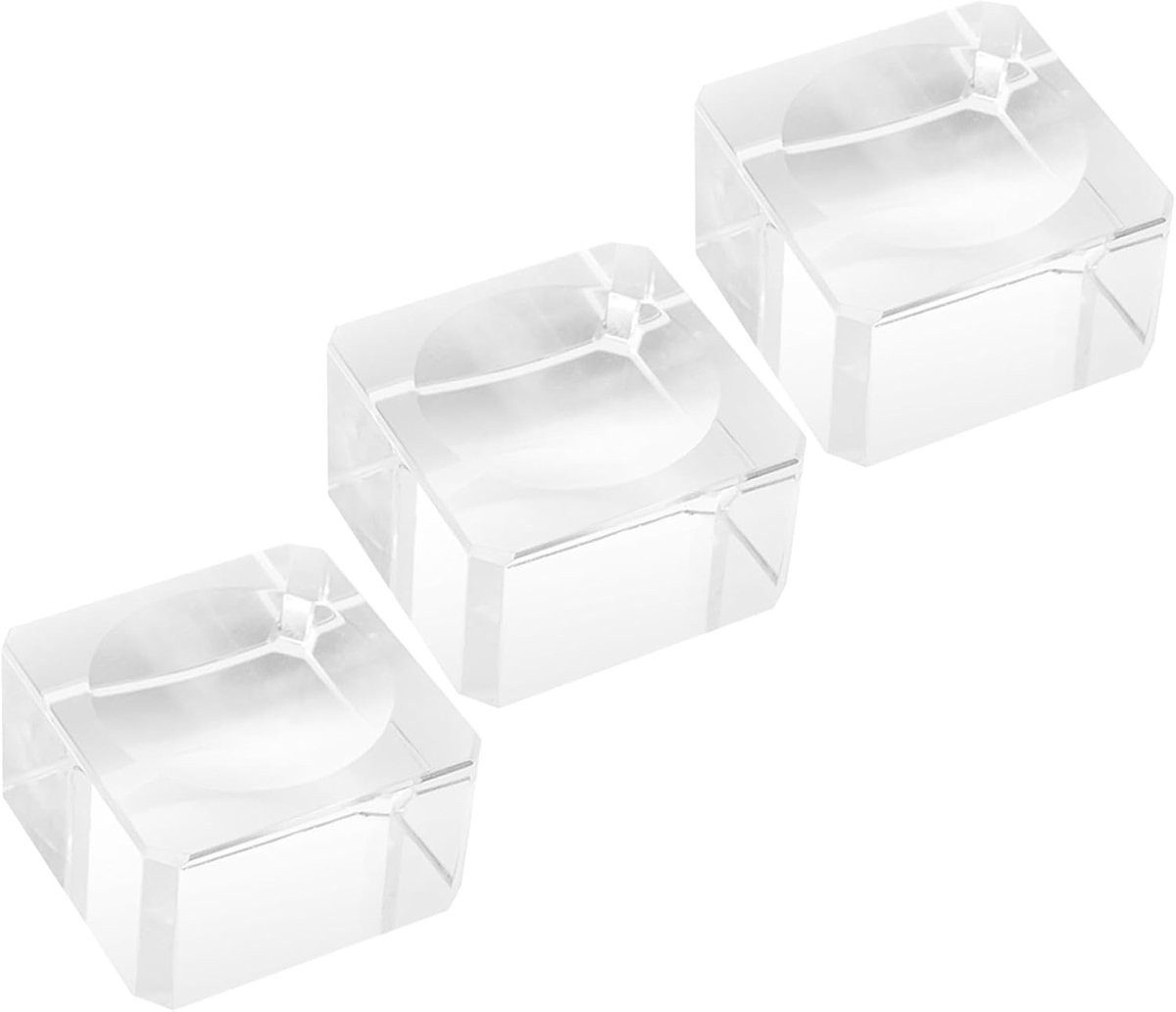 Set van 3 transparante concave kristallen bol standaarden voor decoratieve presentatie