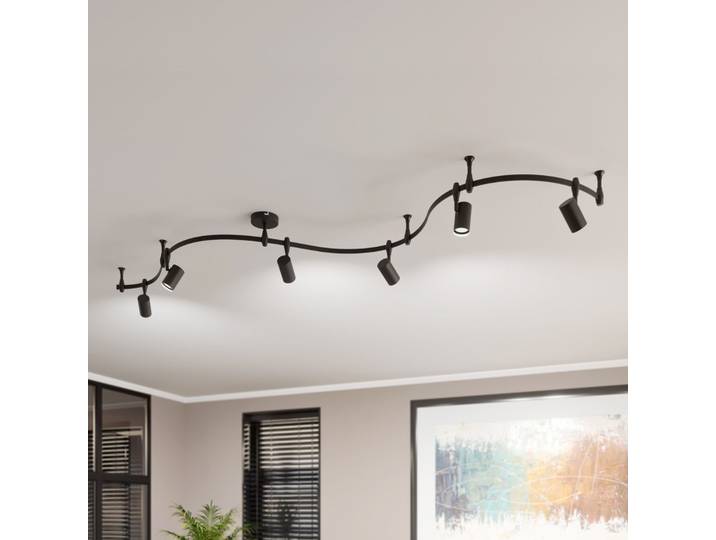Lindby Schienensystem Delila, schwarz, flexibel einsetzbar - Wohnzimmer - Modern - Metall - Mehrflammig
