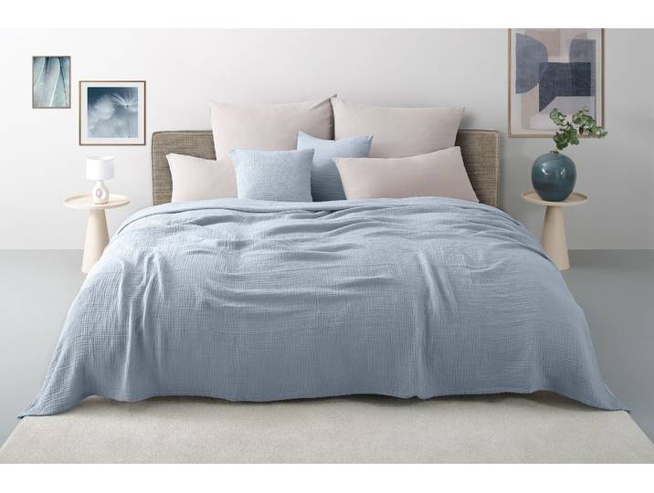 Tagesdecke GOODPRODUCT Bailee, Musselin, 100% Baumwolle, Kundenliebling , hellblau, B:150cm L:250cm, Baumwolle, Tagesdecken, Tagesdecke, weiche Musselin Qualität, viele Farben erhältlich, ab 140x200 cm