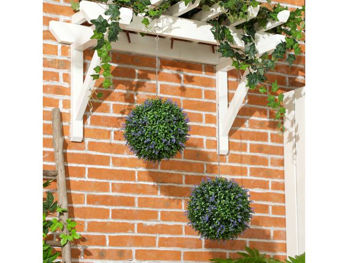 HOMCOM Boules Topiaires Artificielles Ø27cm Violet Vert Résistantes UV