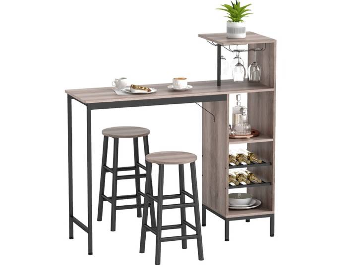 Ensemble Table Haute De Bar 3 Pièces Avec Rangement Gris Havrya