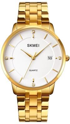Everyday Crate SKMEI 1801 Mens Quartz Watch Casual Calendar Waterproof Wristwatch golden Steel Belt