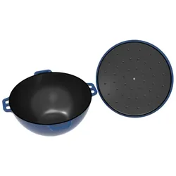 Kasan ROBARI Wok ASIA 12 Liter mit Deckel aus Gusseisen emailliert