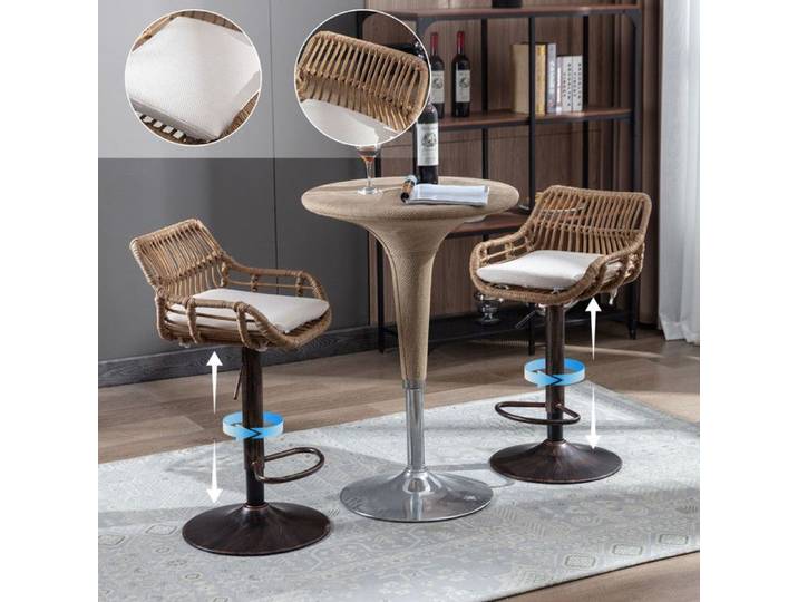 Lot de deux tabourets de bar en rotin 49*48*90 cm - Sièges de détente - Hauteur réglable - Tabourets de bar modernes - Beige