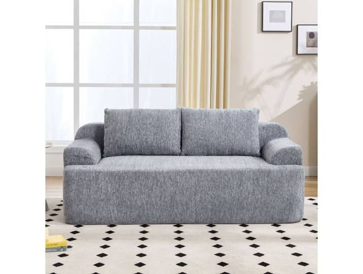 Canapé modulable 2 places AESVAR gris en tissu convertible compressé sans montage