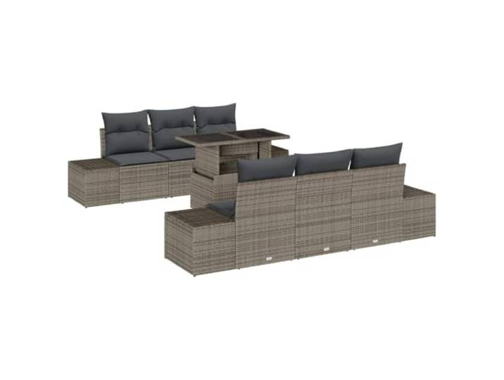ZQQLVOO Sofa Set 7 STK. Grau Poly-Rattan mit Sicherheitsglas Tisch Poly-Rattan-Optik, Sicherheitsglas-Tischplatte, höhenverstellbar, UV-beständig, abnehmbare Kissen mit Reißverschluss,