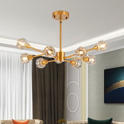 Clihome Modern Crystal Chandeliers, 9 Lights Golden Chandelier, Dining Room Chandelier Over Table(Bulbs Not Included)