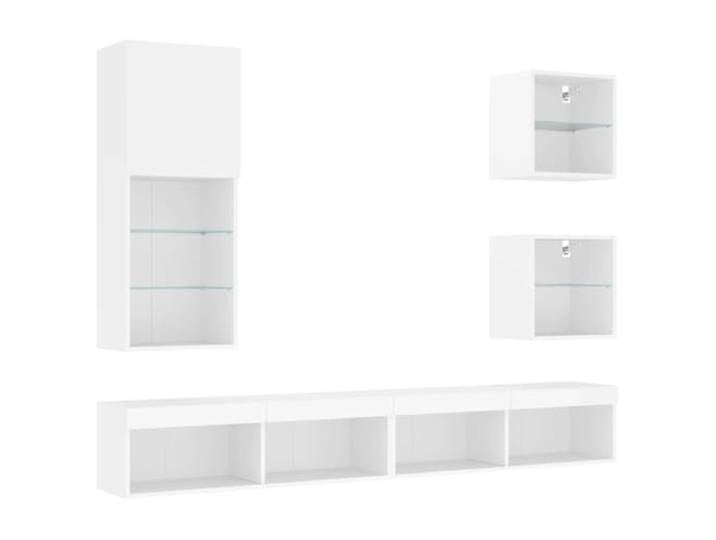 vidaXL 5-TLG. Wohnwand mit LED-Beleuchtung Weiß Holzwerkstoff