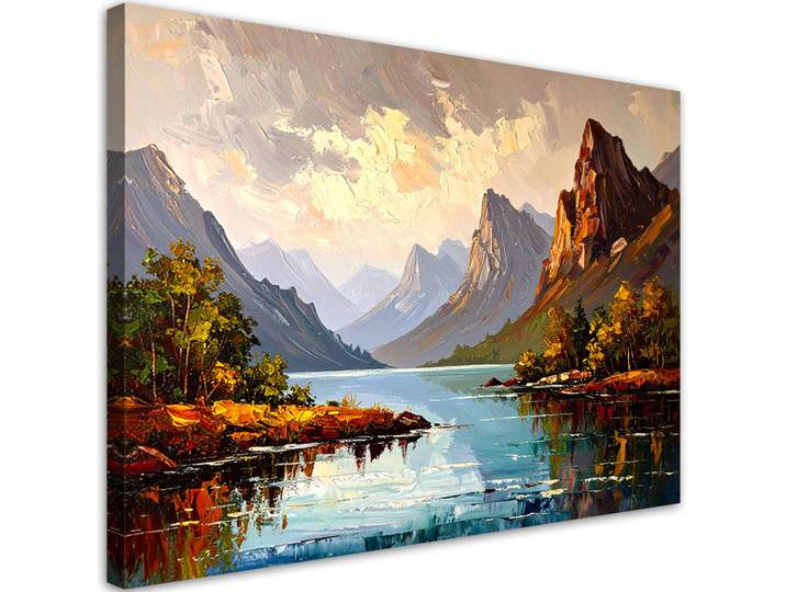 Feeby Leinwandbild Fluss Bäume Berglandschaft 120x80cm, Braun, Landschaft/Berg, Rechteckig, 120x80 cm, Bilder & Rahmen, Bilder, Leinwandbilder