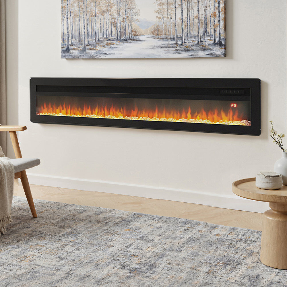 Metro Wall Mounted Electric Fireplace Black 38.6cm H X 177.8cm W X 14.6cm D