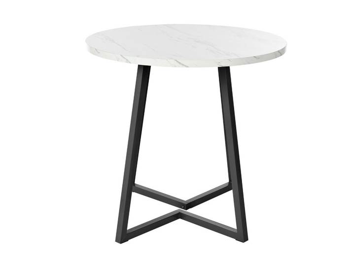 Okwish Esstisch rund 80/80/75 cm Weiß MDF Tisch mit Marmormuster und Metallgestell, 80x75x80 cm, Esszimmer, Esstische