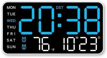 Uplift Essentials Giant Digital Wall Clock With Remote Control Time Temperature And Date Display blue