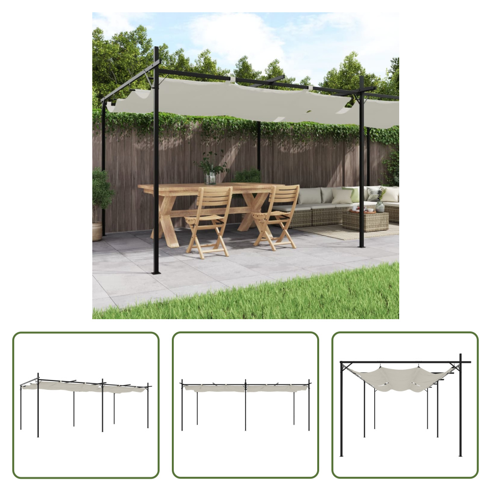 The Living Store Pergola mit Schiebedach Creme 589x292x230 cm