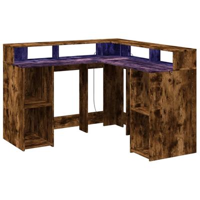 Helloshop26 - Schreibtisch Arbeitsplatz Computermöbel Lernbereich mit LED-Beleuchtung geräucherte Eiche 130 x 130 x 91 cm 02_0023783