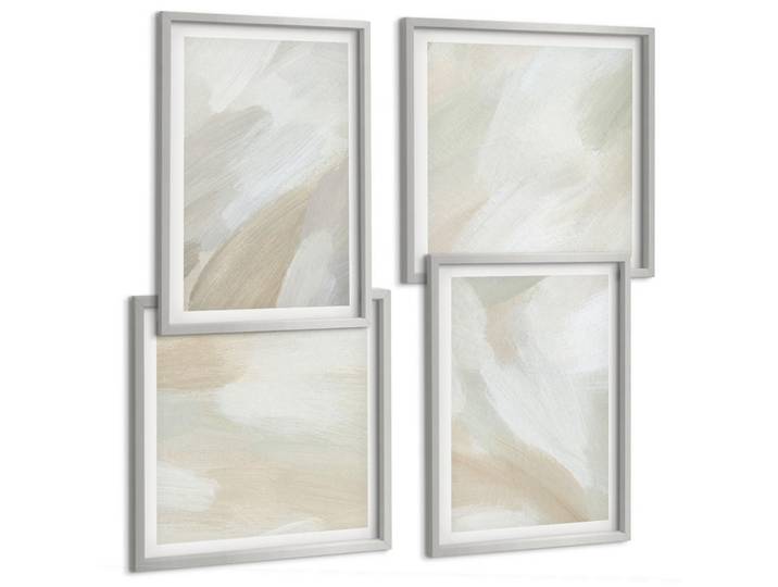 Tulup Bilder SET 4er Set - 50x50 cm & 40x60 cm Silberner Rahmen - Abstrakte Pinselmalerei auf Leinwand, Silberfarben, Kunststoff, Rechteckig, 50x50 cm, gerahmt, Bilder & Rahmen, Bilder