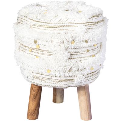 Sitzhocker KAYOOM "Hocker Bohist 425, charaktergebende Strukturen mit Fransen und Quasten", beige (creme, khaki), B:38cm H:50cm T:38cm, Sitzbezug: 90% Wolle 10% Baumwolle / Gestell: Barkain, Hocker, Sitzhocker, handgefertigtes Unikat, Boho-Style,...