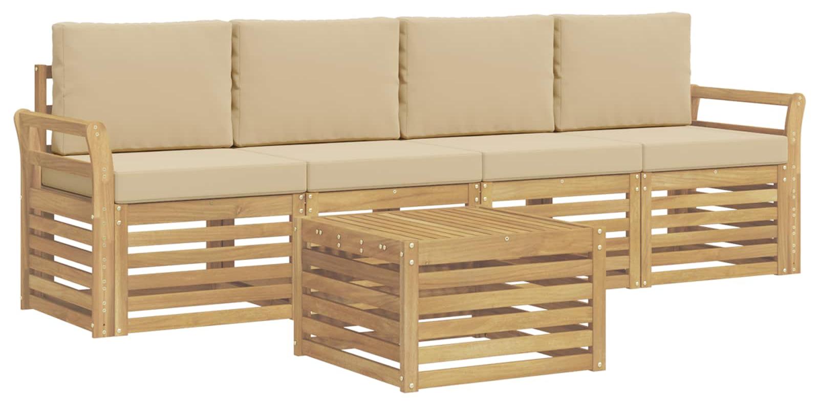 Garnitur aus 5 Gartenmöbeln, bestehend aus Sofas, in Beige und aus Polyester
