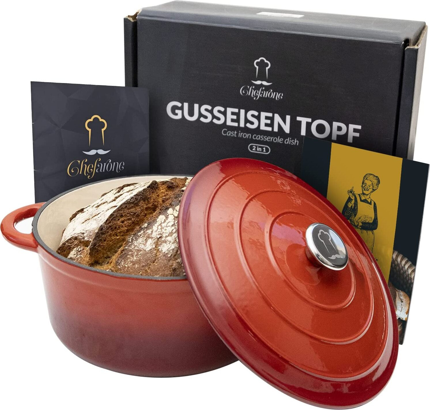 Chefarone Gietijzeren Cocotte met Deksel - Emaille Kookpan voor alle Warmtebronnen