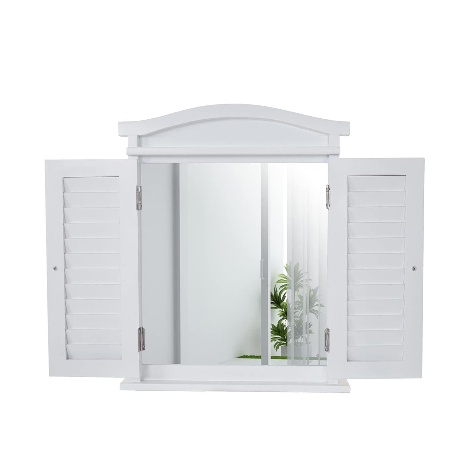 Wandspiegel Spiegelfenster mit Fensterläden 53x42x5cm ~ weiß lackiert