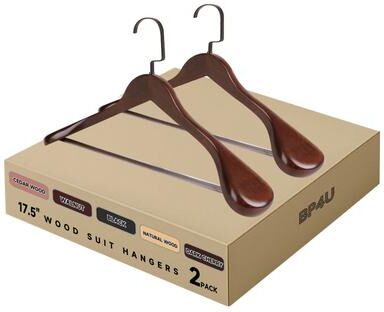 BP4U Premium Wide Shoulder Wooden Suit Hangers, 17.5-Inch Heavy-Duty Solid Wood Coat Hangers for Men's Clothes