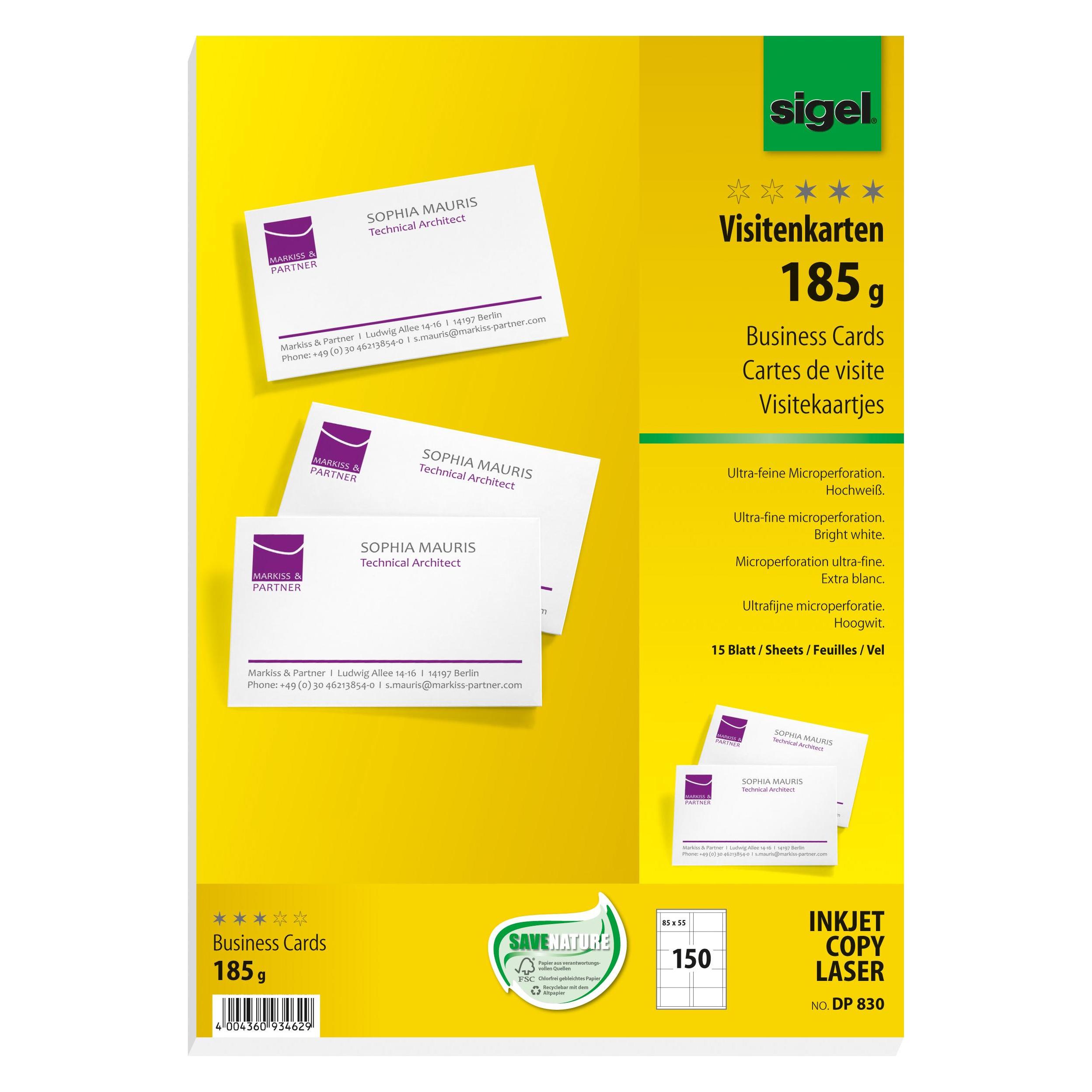 Sigel MP Visitenkarten (A4, 150 Blätter, 185 g/m²) (DP830)