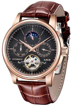 Friendly Fresh Finds Luxury Skeleton Tourbillon Automatic Mechanical Leather Watch For Men gold Black