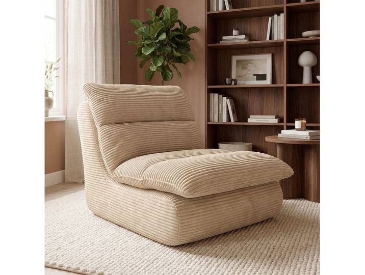 skølm Relaxsessel Sváfa aus Cord/Chenille, dick gepolsterter Vollschaumessel 11,5 cm (Cord, Beige), vakuumiert – ohne Aufbau