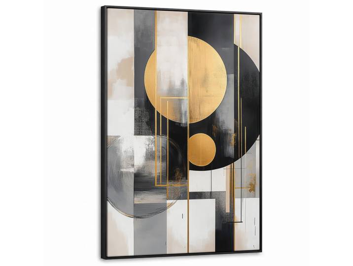 LEINWAND Bilder mit Rahmen - Abstrakt - Gold - Silber - Formen - Ästhetisch - Modern - 80x120