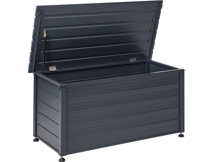 BELIANI Gartentruhe 330L Dunkelgrau Aluminium Wasserfest mit Schloss Abschließbar Holzoptik Kissenbox Auflagenbox Aufbewahrungsbox Gartenbox Terrasse