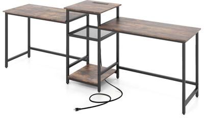 2 Person Outlets Gaming Desk Study Writing Table Workstation