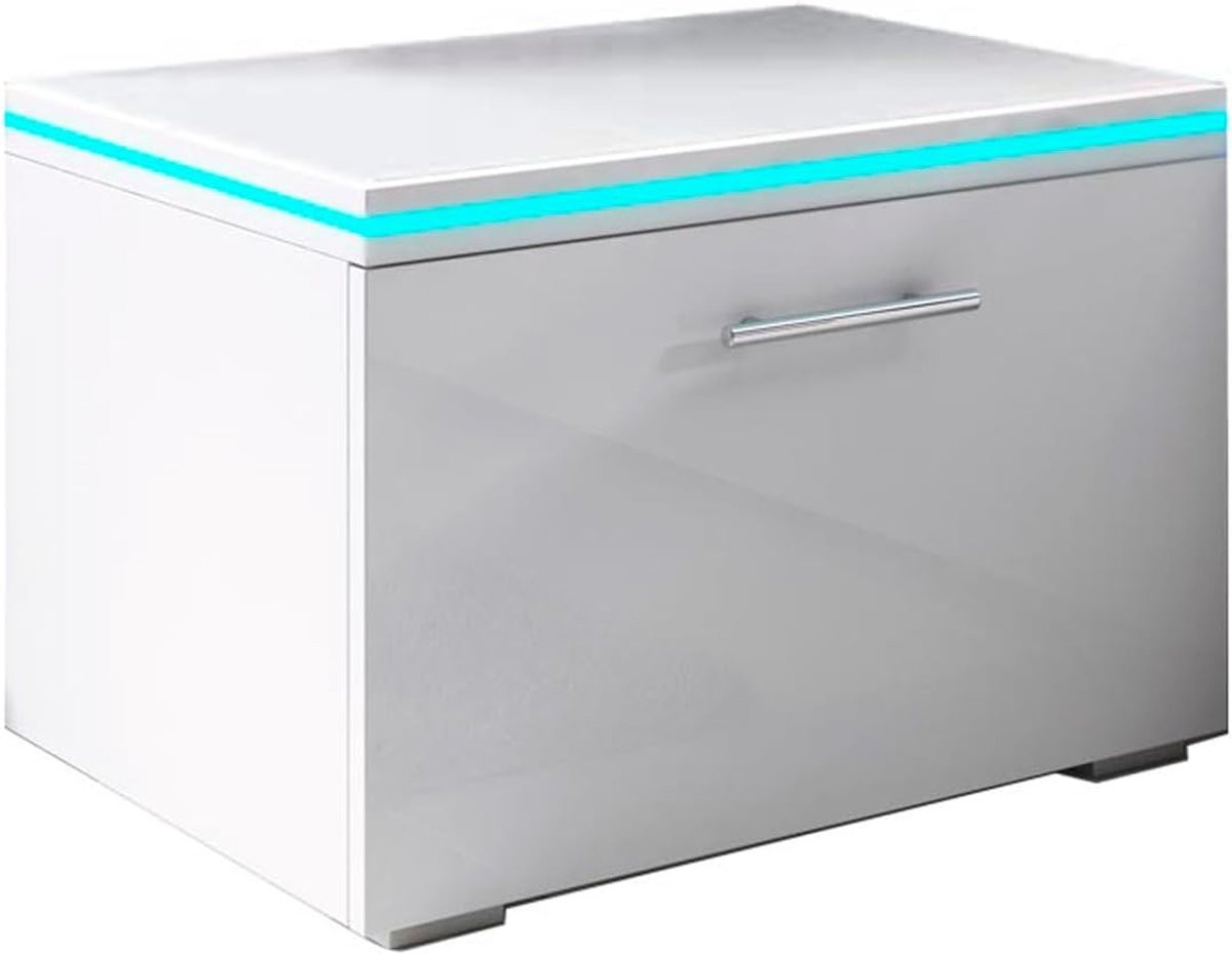 Nachtkastje Victoria met geïntegreerde LED-verlichting – Wit, modern design