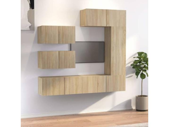 6-tlg. TV-Schrank-Set Sonoma-Eiche Holzwerkstoff Wandmontage Wohnzimmer Wandmontage, Holzwerkstoff, Sonoma-Eiche, reichlich Stauraum, Montageanleitung enthalten