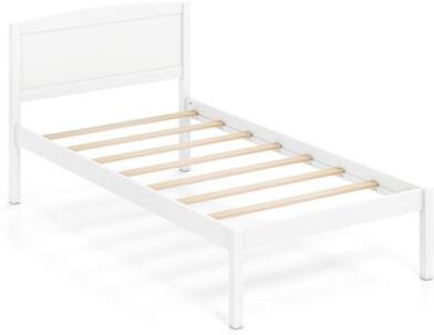 Costway Twin Size Wooden Platform Bed Frame with Curved Headboard-White