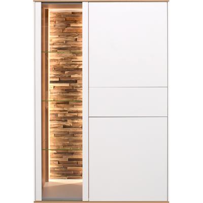 Highboard MÄUSBACHER, weiß (ice weiß supermatt, asteiche), B:101cm H:147cm T:42cm, Sideboards, Highboard, Faro Highboard B 101 cm, inkl.Beleuchtung, Push to open Funktion